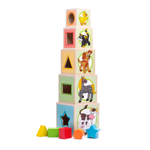 ANNA & BECK Cubes d'empilage durables, blocs de puzzle, jeu éducatif d'association pour le développement cognitif des tout-petits, jouet sensoriel - Product Image 1