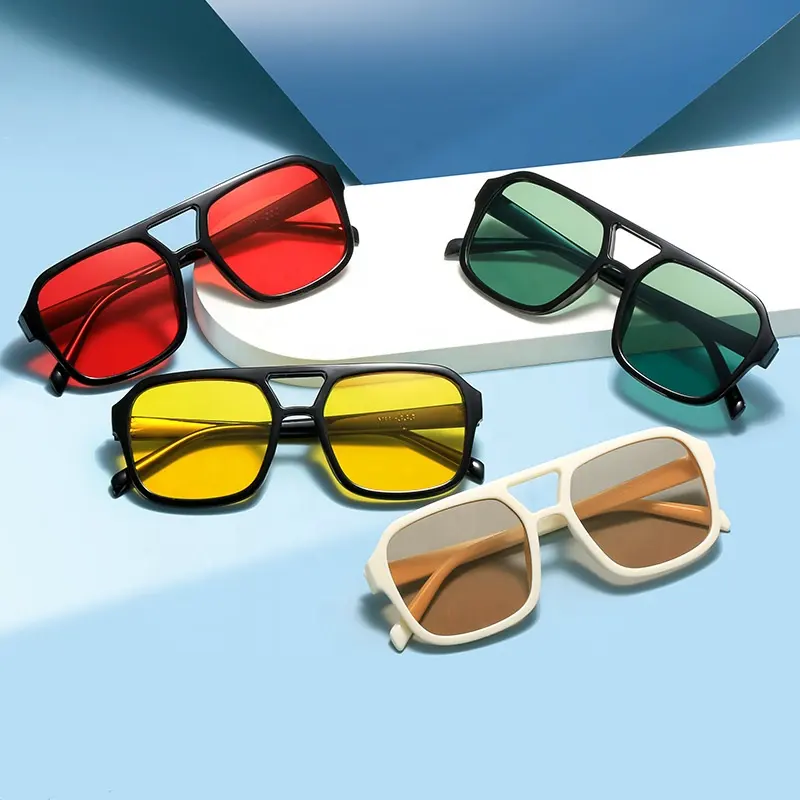 Nueva llegada de gran tamaño Vintage mujeres UV380 moda cuadrado doble puente piloto diseñador de lujo gafas de sol personalizadas hombres para mujeres