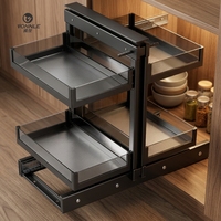 Panier coulissant universel Magic Corner pour armoire de cuisine à angle mort, en verre gris