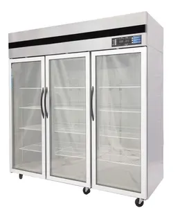 Refrigerador vertical comercial de acero inoxidable de gran capacidad de 3 puertas, refrigerador de cocina con puerta de vidrio/nevera