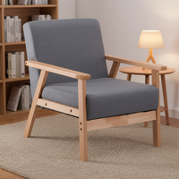 Fauteuil en bois moderne pour salon, chaise longue à dossier large avec coussin en tissu moelleux, siège d'appoint confortable