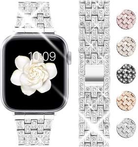 HuaMJ Manchette <span class=keywords><strong>Bracelet</strong></span> <span class=keywords><strong>Bracelet</strong></span> Bling strass <span class=keywords><strong>Bracelet</strong></span> Femmes Glacé Bracelets De Montre En Métal avec Charmes Pour <span class=keywords><strong>Apple</strong></span> <span class=keywords><strong>watch</strong></span> - Product Image 1