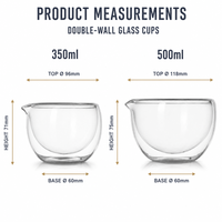 Bol à matcha en verre à double paroi avec bec verseur 300ml 500ml Tasse à thé transparente pour cérémonie du thé au lait Verre résistant à la chaleur