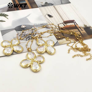 WT-JN299 थोक 18k सोने से भरा हुआ ताजा पानी का मोती भाग्यशाली चार पत्ती वाला क्लुर महिलाओं का हार - Product Image 4