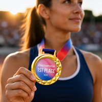 Médaille personnalisée avec centre en cristal pour récompense sportive, cadre métallique, impression couleur intégrale, or, argent, bronze, diamètre 75 mm, vente en gros, OEM