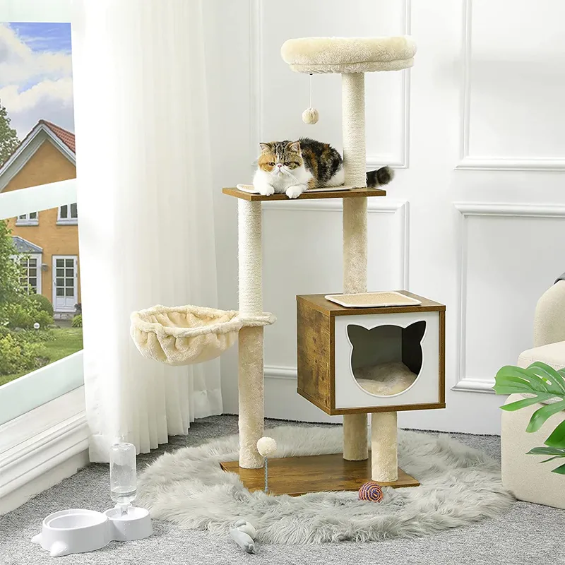 घर शैली प्राकृतिक पालतू लक्जरी एक प्रकार का पौधा खिलौना बड़ी बिल्ली Scratcher ट्री टॉवर आधुनिक लकड़ी बिल्ली पेड़