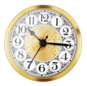 Ajuste/inserto de reloj de movimiento de cuarzo de 3-1/2 pulgadas (90mm) con adorno dorado y número arábigo, cara blanca - Product Image 1