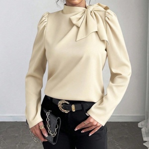 Chemise en satin pour femme, nouvelle collection automne/hiver, avec col et nœud latéral, haut à manches longues, tendance - Product Image 1