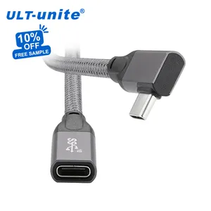 ULT-Unite สายเคเบิลต่อ3.1ตัวผู้ไปยังตัวเมียยาว0.2ม. 0.5ม. 1ม. USB 20V 5A 100W ชาร์จ10Gbps Type C ตัวผู้ไปยังตัวเมีย90องศา