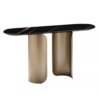 Console d'entrée pliable moderne avec plateau en pierre et métal, design minimaliste, style luxe léger pour salon et hôtel