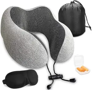 Releasing Pressure Grey Memory Foam Cute Style Neck Pillow Custom Flannelette Fabric Cervical Neck Traction Pillows Travel Kit