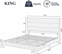 Lit superposé moderne en bois avec cadre de lit capitonné en tissu velours, taille California King, taille Queen, meubles de chambre à coucher, ensemble de lit