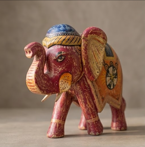Figurine d'éléphant en bois sculptée à la main, peinte à la main, décoration traditionnelle indienne (42CM X 17.5 CM X 32CM) - Product Image 3