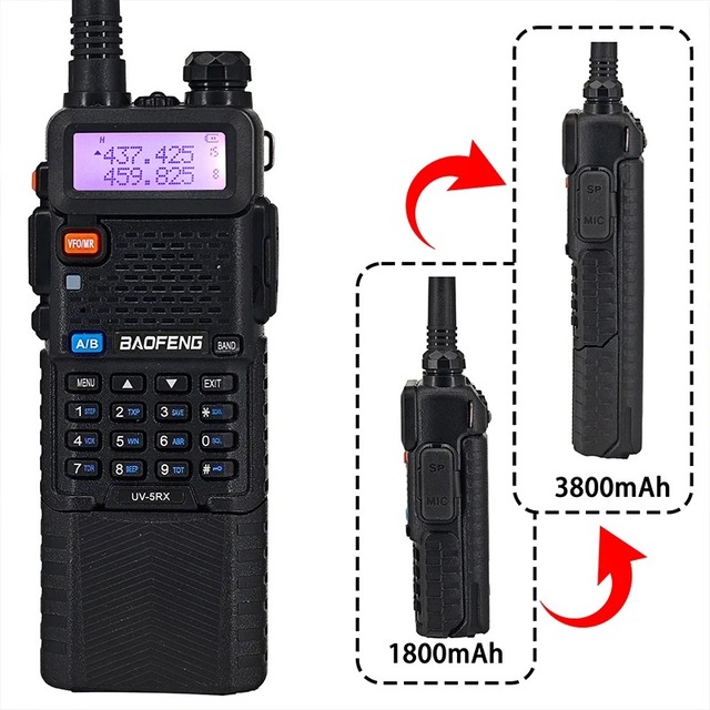 Walkie Talkie Baofeng UV-5RX 3800mAh High Capacity Ham Radio Intercom Enlarge 5W UV5R Two Way Radio Walkie Talkie