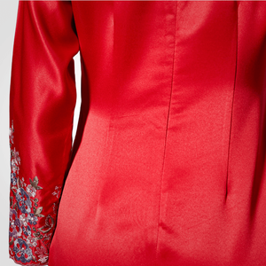 SIPO Eid Baju Raya Malaysia <b>Muslimah</b> Women Satin Lace Patch With Diamond Red Mermaid Skirt Set Modern Baju Kurung - Product Image 3