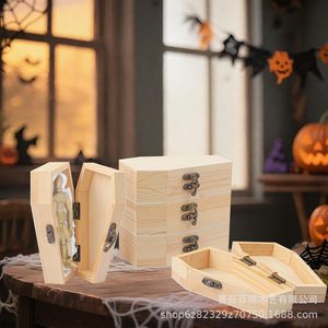 Caja de dulces con forma de ataúd, caja de almacenamiento de madera, caja de embalaje de regalo apilable de madera de pino, caja decorativa de Halloween - Product Image 4