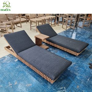 Chaise longue en teck meubles de patio chaise longue de plage lit lounge mobilier d'extérieur lit de bronzage en bois chaises longues de luxe - Product Image 3