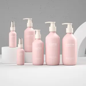 Custom Round Shoulder Luxury PET Plastic shampoo Bottle Wholesale White Pink Cosmetic Bottles