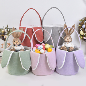 Wholesale Blank <strong>Easter</strong> Bunny Bucket <strong>Easter</strong> Gift Baskets With Bunny Ear Corduroy <strong>Easter</strong> Basket for Kids Gift Blank Embroidery <strong>Bag</strong> - Product Image 1