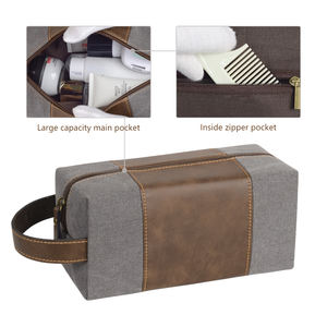 Bolsa de Viaje para Hombre, Gran Capacidad, Portátil, Cosmetiquera, Retro, de Lona Impermeable, con Cierre de Cuero PU, Asa Suave - Product Image 3