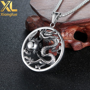 Pendentifs ronds en acier inoxydable pour hommes, style punk, avec dragon chinois - Product Image 4