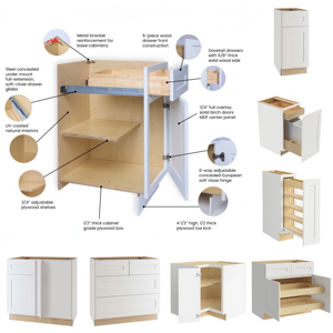 Gabinetes de Cocina Modernos RTA de Madera Maciza de Pino Blanco Estilo Shaker con Esquina de Cerámica, Resistentes al Agua, Fáciles de Instalar, de GINO Engineering Wholesale - Product Image 2