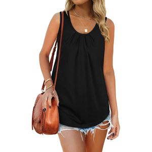 Camiseta sin mangas para mujer, talla grande, cuello plisado, color negro, para verano, talla 2XL, transpirable, tejida - Product Image 4