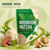Poudre de superaliments aux champignons Matcha avec Crinière de lion, Chaga, Queue de dinde, Reishi et Cordyceps pour les boissons Latte et Smoothie