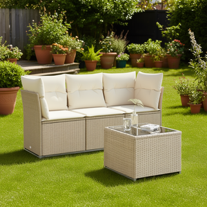 Conjunto de Sofá de Jardín de Mimbre Sintético de 3 Plazas, Muebles de Exterior con Mesa de Vidrio Templado, Diseño Contemporáneo, Resistente a la Intemperie - Product Image 2