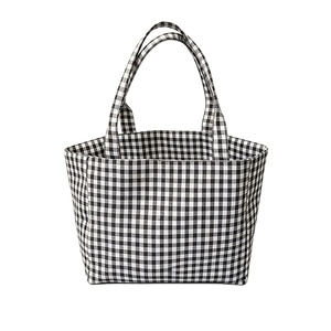 Sac fourre-tout en toile écologique réutilisable à ouverture supérieure, motif à carreaux noir et blanc, grande capacité, pour les courses quotidiennes, logo personnalisé - Product Image 1