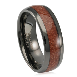 Tg Gunmetal Tungsten nhẫn cho nam giới phụ nữ vàng sa thạch Inlay LỜI HỨA đám cưới ban nhạc kích thước 6-16 - Product Image 1