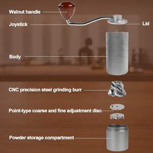 Moulin à café manuel portable mini espresso avec corps en alliage d'aluminium 10 étoiles, meule en acier inoxydable 420 et bouton en bois - Product Image 3