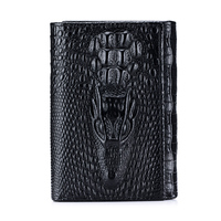THUMBS-UP dompet kulit buaya antik, dompet koin lipat tiga pola buaya klasik kulit kuda gila horisontal Multi Slot kartu