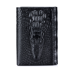 Thumbs-up mô hình cá sấu cổ điển da thật Da Ngựa Điên da ngang nhiều khe cắm Thẻ Ví Tiền Ví ba lần - Product Image 3