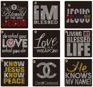 Soy bendito Cross God Custom Bling Rhinestone Transfer Iron on Crystal Motif Hot Fix Christian Pattern - Product Image 6