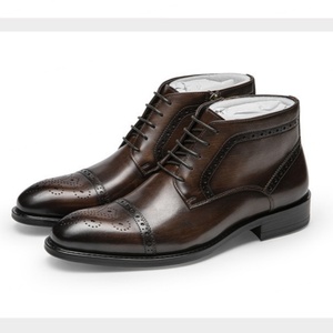 New Fashion Men's Genuine Leather Business Formal <b>Boots</b> Brogue Carved Design Lace up Pointed Toe Leather <b>Boots</b> - Product Image 6