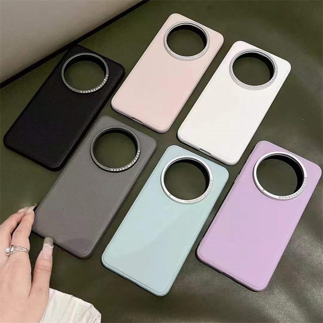 Custom LOGO Metal Lens Frame Shockproof Armor Leather Phone Case for Huawei Mate 60 Pro Pro+ RS Ultimate