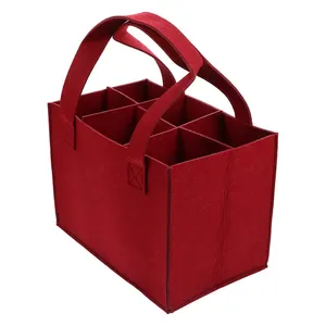 定制标志便携式6瓶葡萄酒载体分隔器红毡酒袋储物手提袋带手柄礼品袋