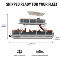 Bateau ponton de luxe en aluminium de 30 pieds pour 20 personnes, à double pont, avec toboggan et pont solaire, idéal pour les fêtes, les flottilles de location de stations balnéaires et les lacs.