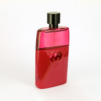 Perfume Femenino, Envase Rectangular Opaco Rojo Rosado, Tapa con Emblema Bronce, Caja Borgoña, Pasión, San Valentín, Larga Duración