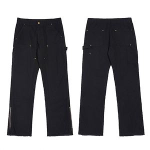 <span class=keywords><strong>Pantaloni</strong></span> Streetwear OEM <span class=keywords><strong>con</strong></span> tasca laterale <span class=keywords><strong>pantaloni</strong></span> a gamba svasata da uomo in cotone Twill personalizzato tinta unita <span class=keywords><strong>con</strong></span> Zip Patchwork nera - Product Image 4