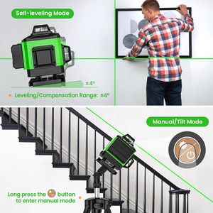 Yeşil 4D DIY Lazer Seviyesi, Tripodlu Kendinden Dengelemeli 16 Çizgili Elektronik Seviye, İnşaat ve Yer Karosu Tadilatı için - Product Image 3