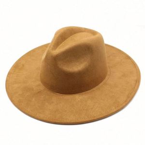 Men Women 9.5 CM Width Wool Felt Jazz Hat Wholesale Cheap Suede Wide Brim Fedora Hat - Product Image 6