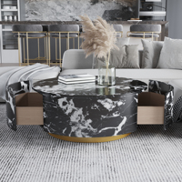 Voxhome Table basse ronde à texture marbrée pour rangement de matériel Design de salon Bureau pour café Ensemble de table basse ronde pour livre