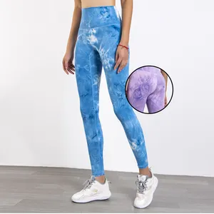 Chinese Factory Womens Sportswear Tie Dye Fitness Tight Pants No T Line Sport Pants High Waisted Hip Lift Yoga Legging