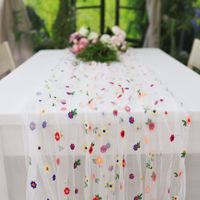 Chemin de table en gaze de mousseline de soie, tissu de table moderne, écologique, brodé de fleurs de marguerite, style bohème, pour mariage et fête