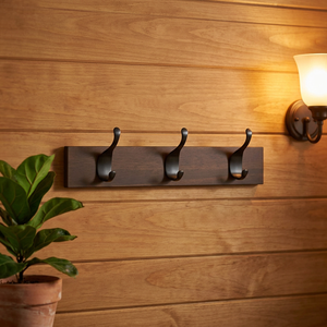 Ak Brass Wood and three Steel <b>Hooks</b> <b>Black</b> Powder Coated Finished Wall <b>Hooks</b> Coat <b>Hooks</b> - Product Image 4