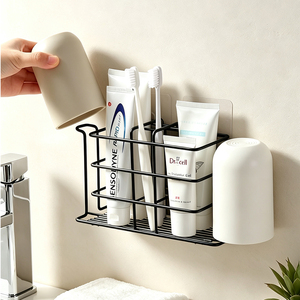 Vega BK-YSJ Hole-free <b>Wall</b>-mounted Metal Non-folding Bathroom Storage Rack Eco-friendly Punch-free Organizer Rack <b>for</b> <b>Toothbrush</b> - Product Image 6