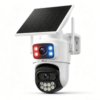 Caméra solaire Wistino Okampro Farm à double objectif, carte SIM 4G, vision nocturne avec alarme de mouvement par lumière rouge et bleue, caméra AOV
