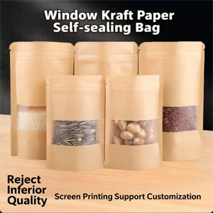 Sac à fermeture éclair <span class=keywords><strong>en</strong></span> papier kraft biodégradable <span class=keywords><strong>de</strong></span> qualité alimentaire écologique personnalisé fenêtre transparente pour café thé collation fruits secs gelée <span class=keywords><strong>de</strong></span> <span class=keywords><strong>lait</strong></span> - Product Image 2